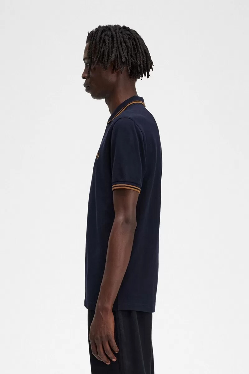 fred perry m3600 herrskjorta marinblå mörk kaffe