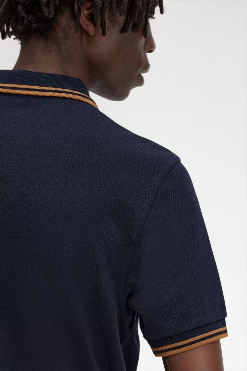 fred perry m3600 herrskjorta marinblå mörk kaffe