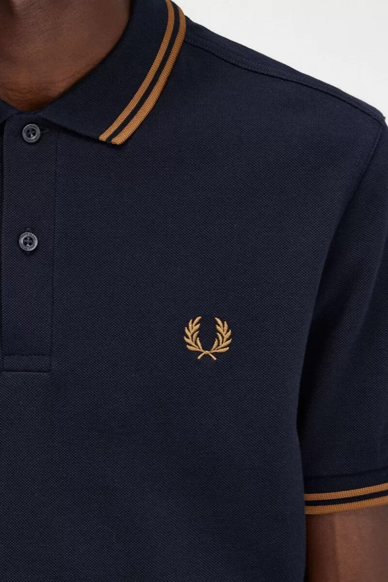 fred perry m3600 herrskjorta marinblå mörk kaffe