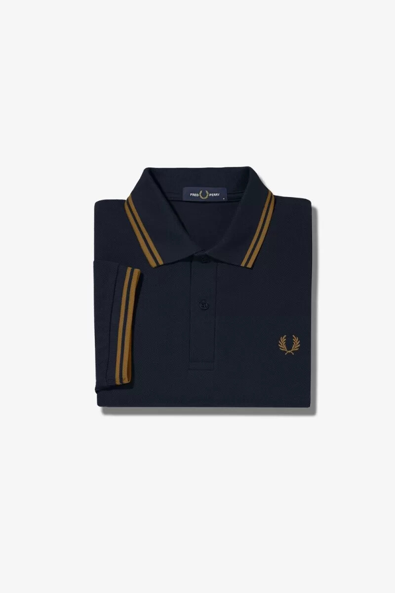 fred perry m3600 herrskjorta marinblå mörk kaffe