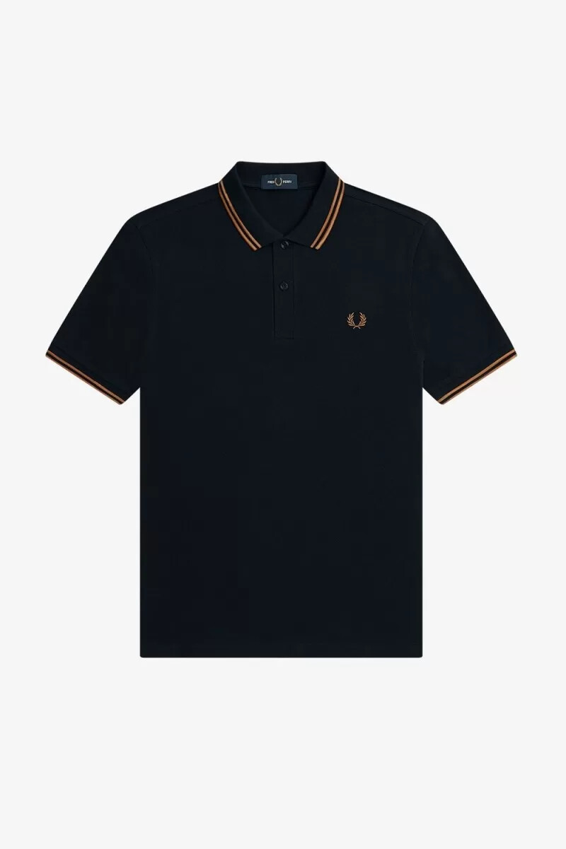 fred perry m3600 herrskjorta marinblå mörk kaffe