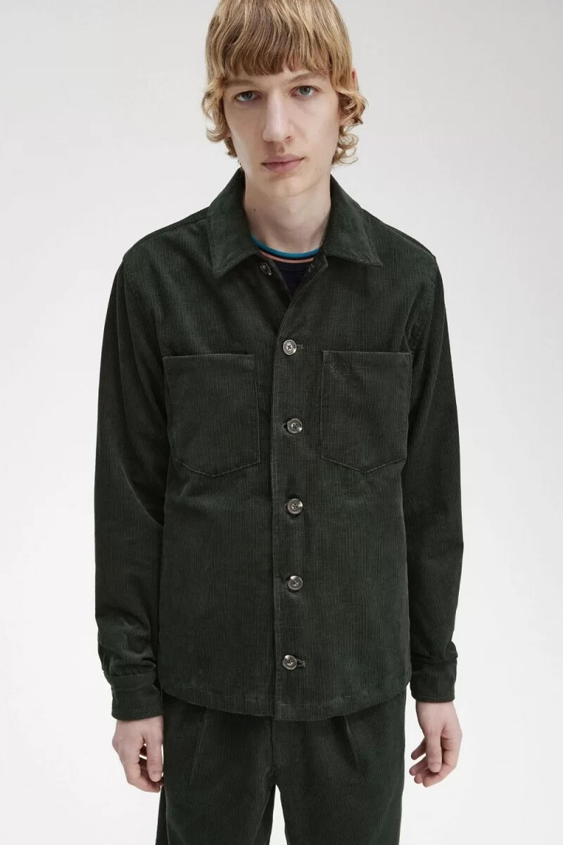 fred perry waffle cord herrskjorta nattgrön