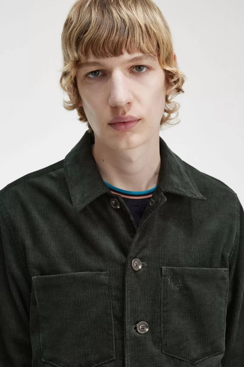 fred perry waffle cord herrskjorta nattgrön