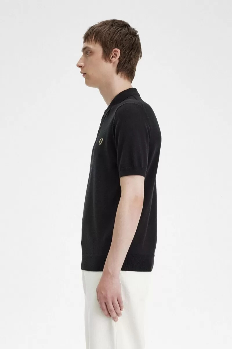 fred perry klassisk stickad herrskjorta svart