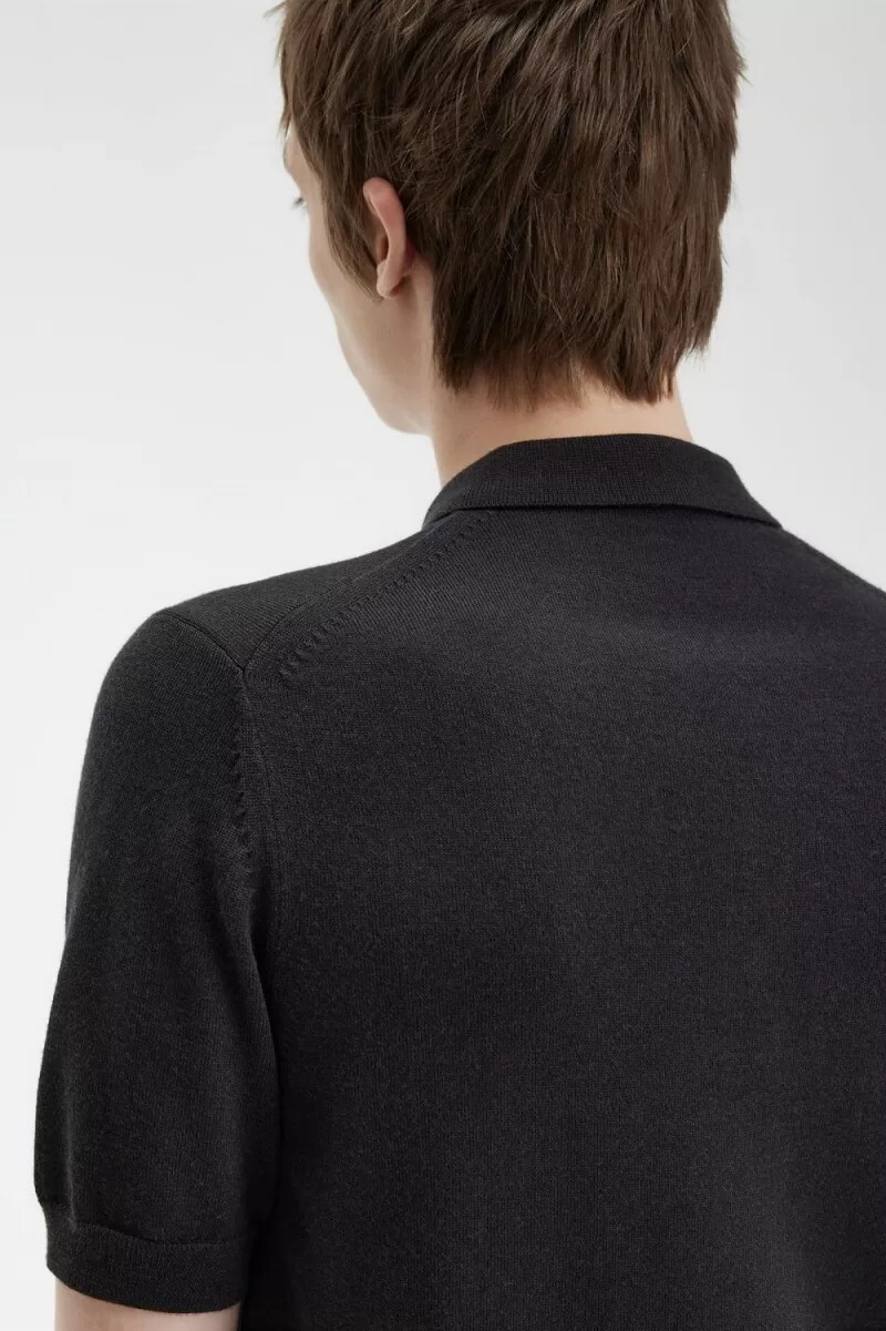 fred perry klassisk stickad herrskjorta svart
