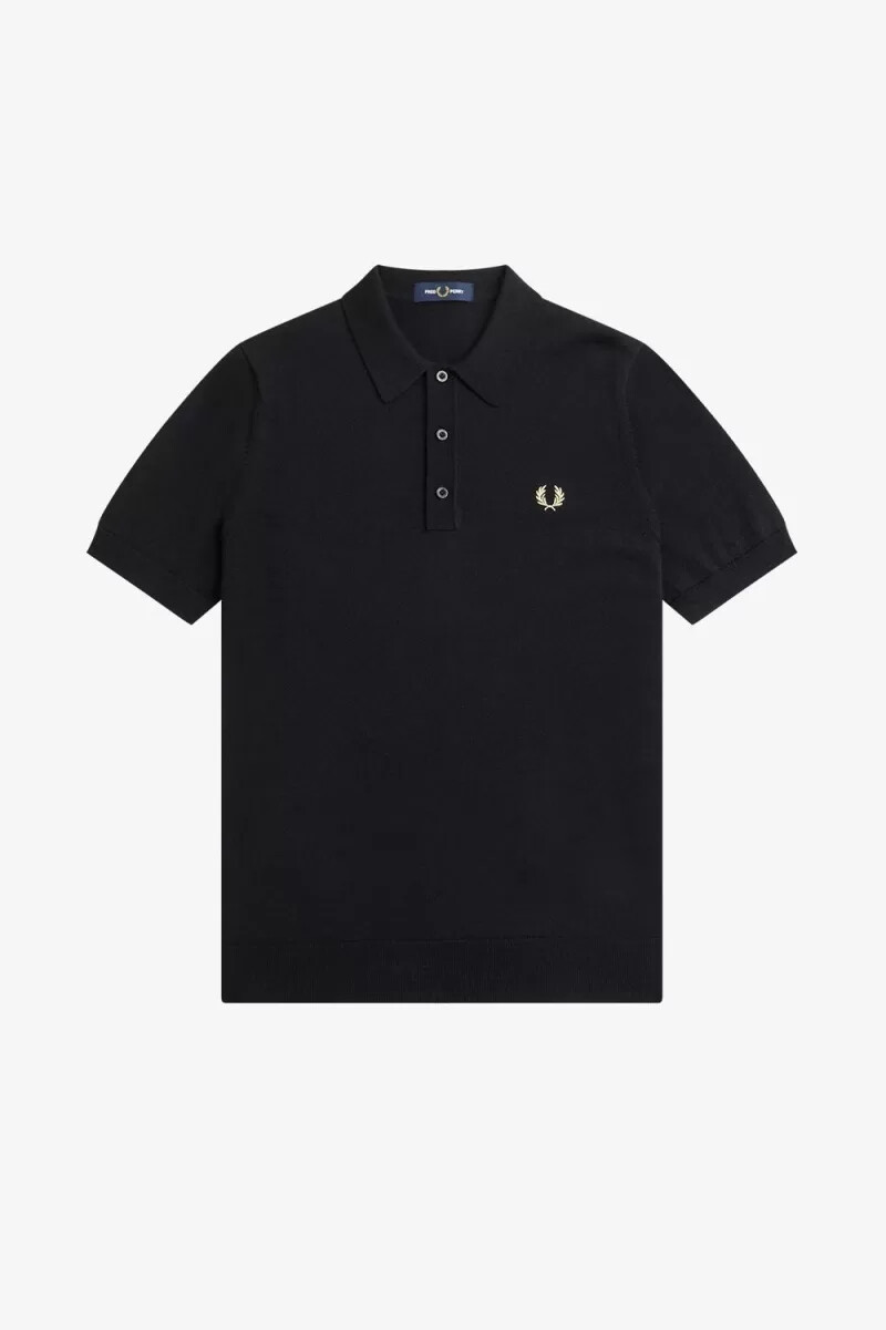fred perry klassisk stickad herrskjorta svart