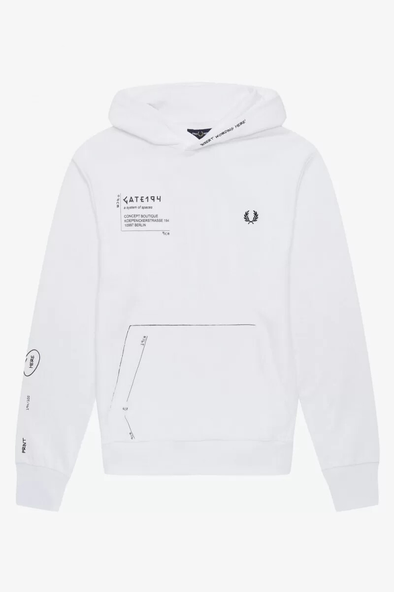 fred perry mönstrad hoodie herrskjorta vit