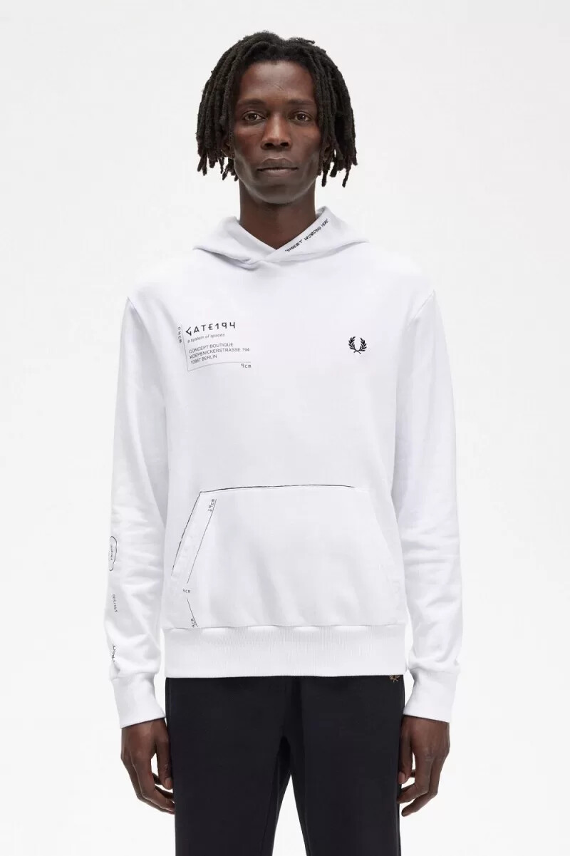 fred perry mönstrad hoodie herrskjorta vit