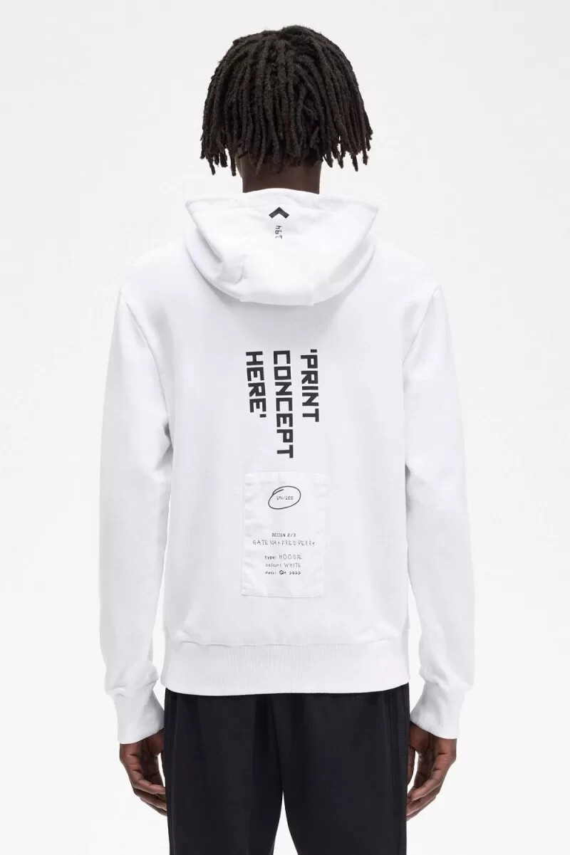 fred perry mönstrad hoodie herrskjorta vit