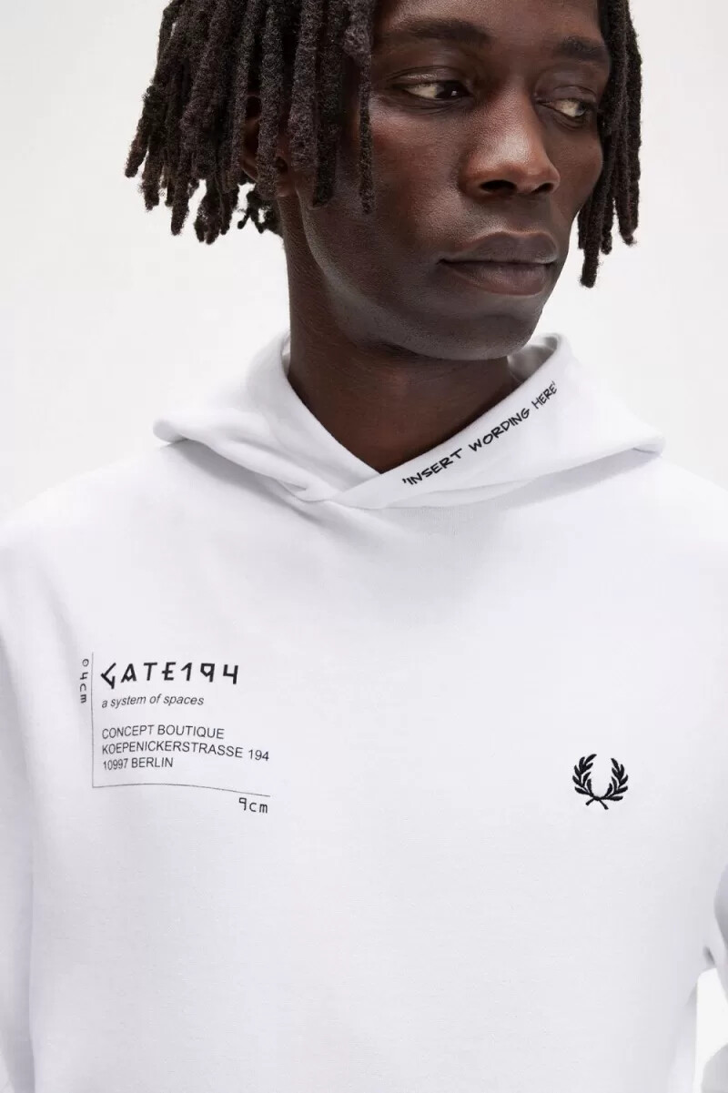 fred perry mönstrad hoodie herrskjorta vit