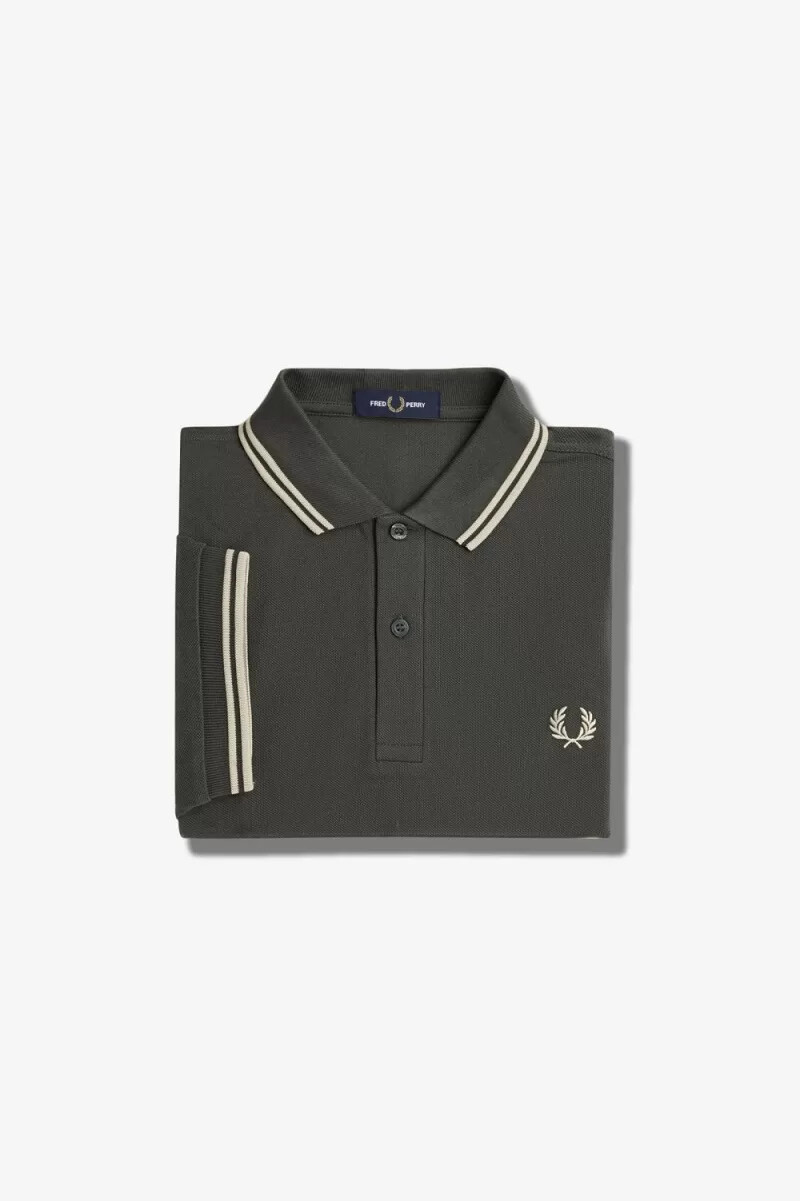 fred perry m3600 herrskjorta field green oatmeal oatmeal