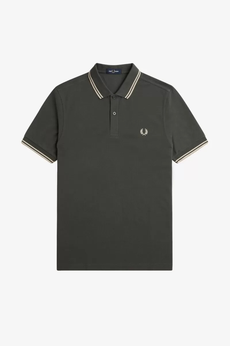 fred perry m3600 herrskjorta field green oatmeal oatmeal