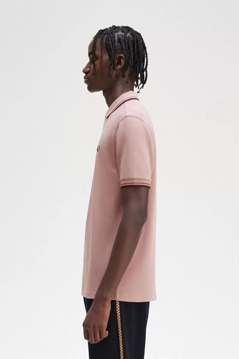 fred perry m3600 herrskjorta dusty rose rosa brun oxblood