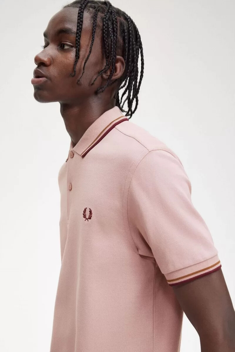 fred perry m3600 herrskjorta dusty rose rosa brun oxblood