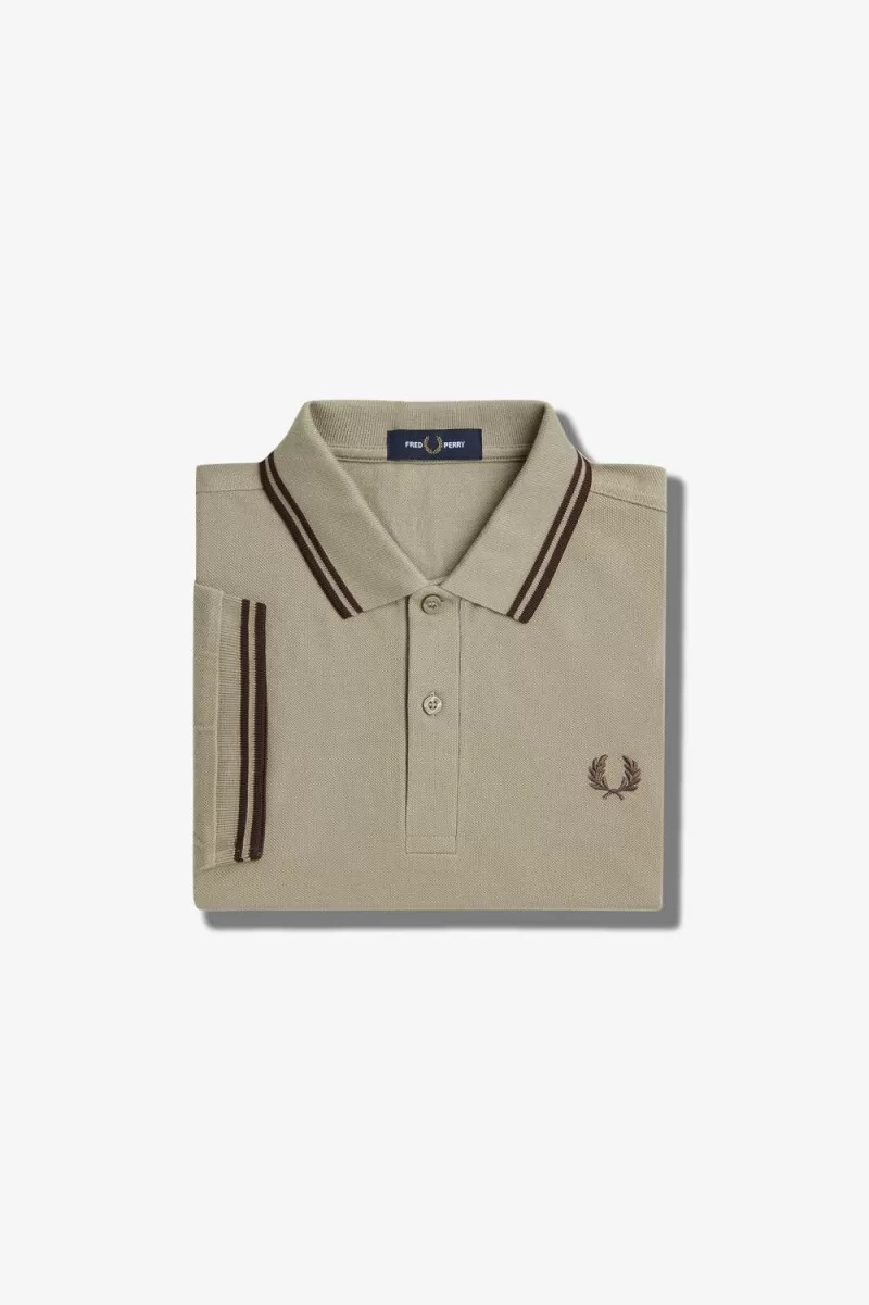 fred perry m3600 herrskjorta varm grå mörkröd
