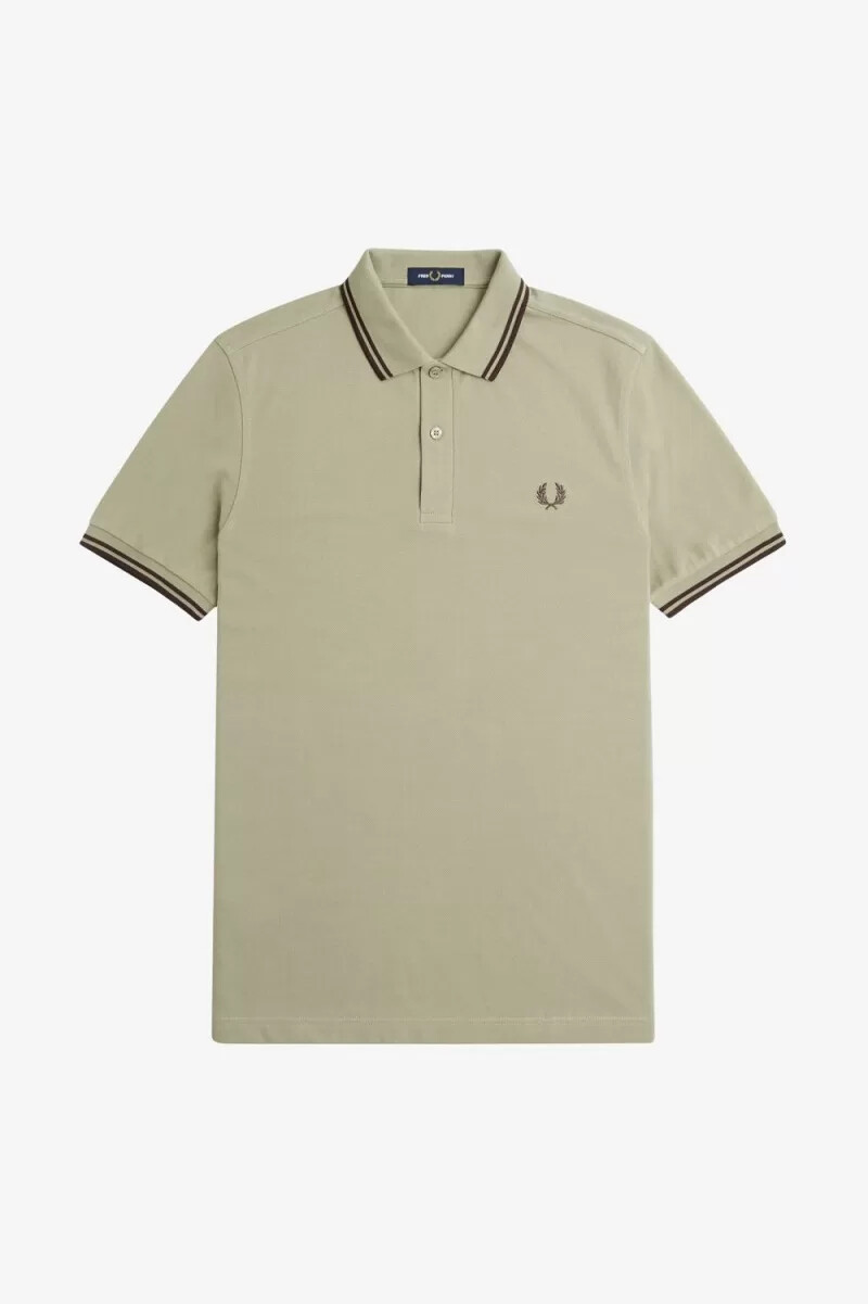 fred perry m3600 herrskjorta varm grå mörkröd