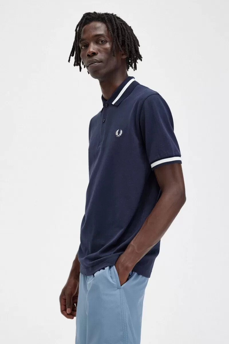 fred perry m2 herrskjorta marinblå snövit