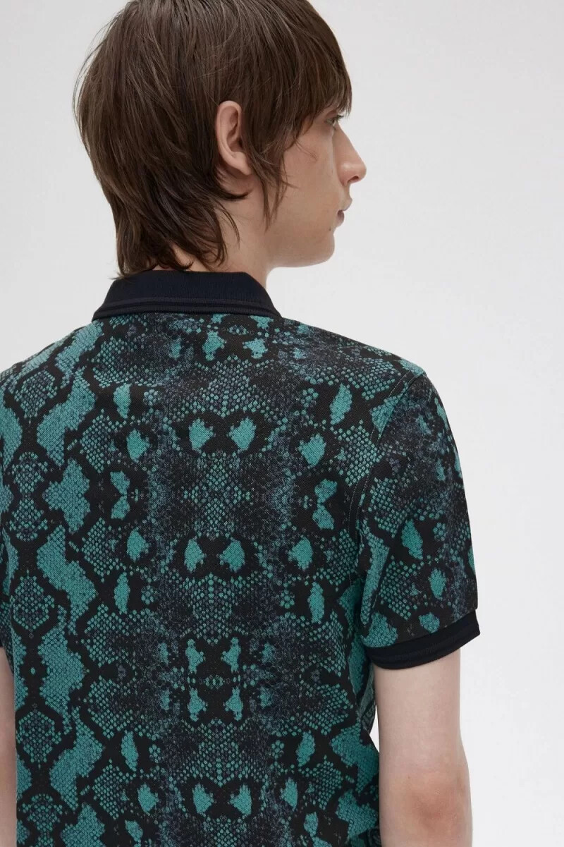 fred perry snake print herrskjorta djup mintgrön