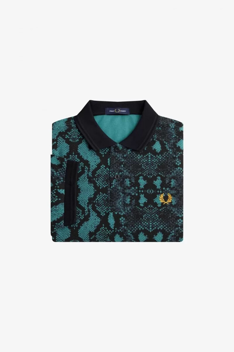 fred perry snake print herrskjorta djup mintgrön