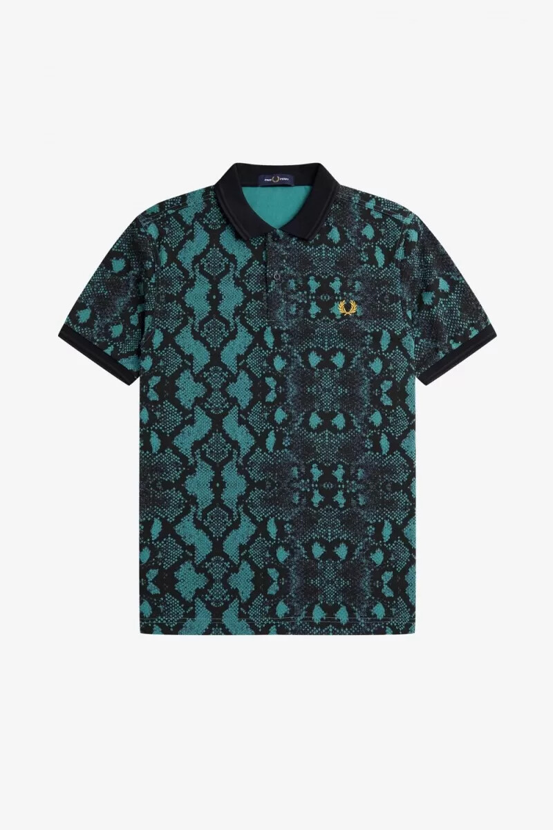 fred perry snake print herrskjorta djup mintgrön