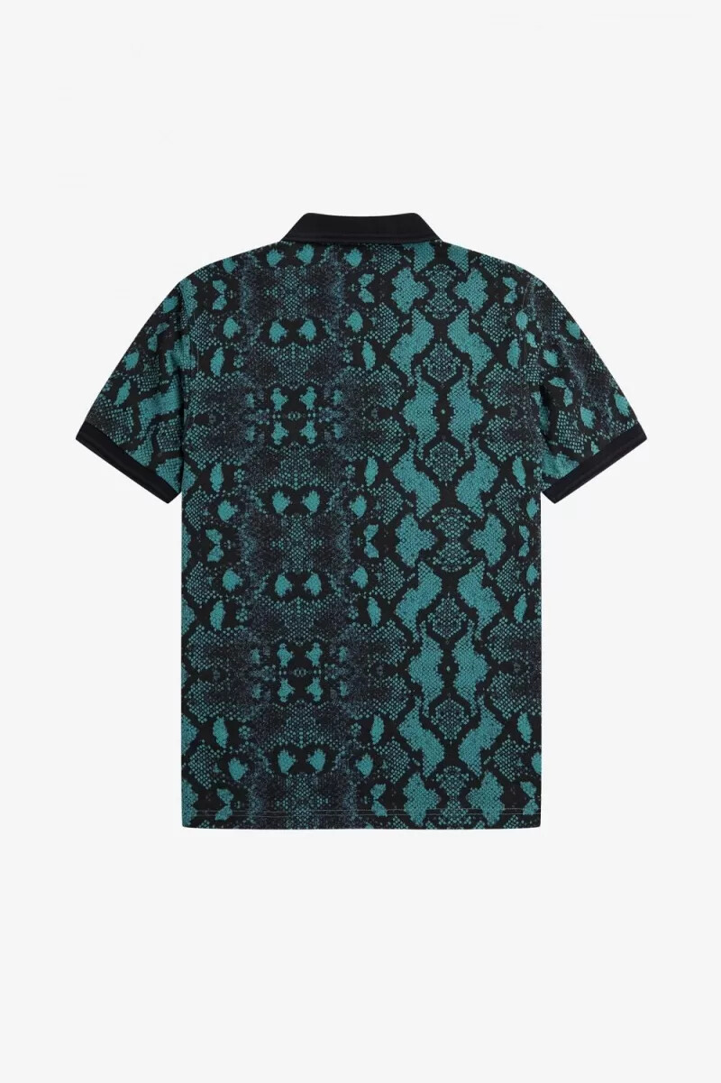 fred perry snake print herrskjorta djup mintgrön