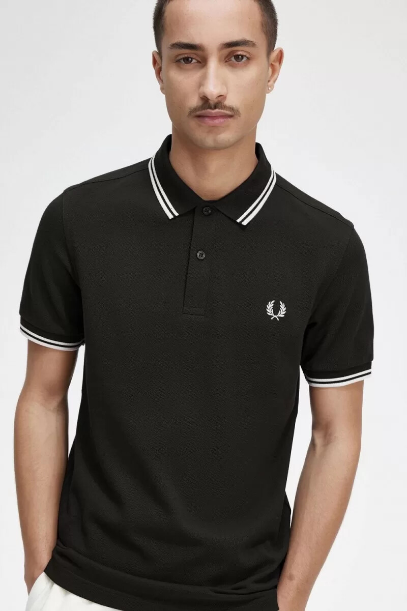 fred perry m3600 herrskjorta nattgrön snövit
