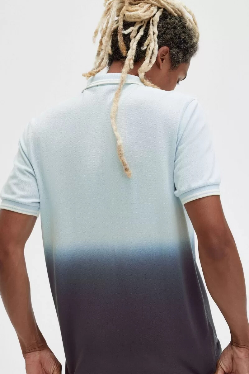 fred perry ombre herrskjorta ljus aqua