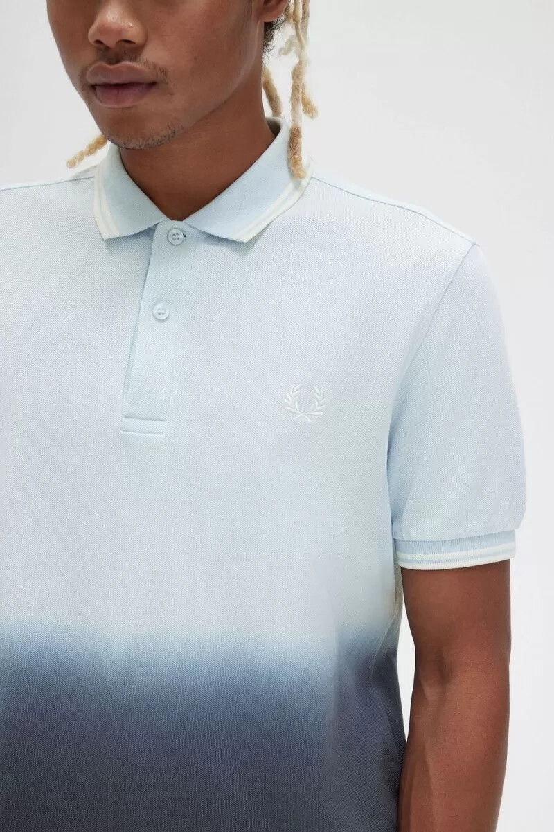 fred perry ombre herrskjorta ljus aqua