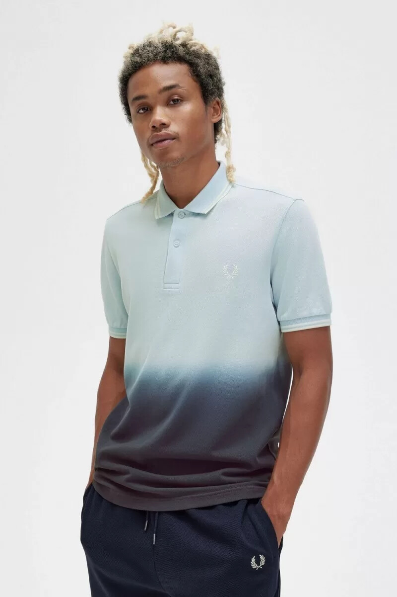 fred perry ombre herrskjorta ljus aqua