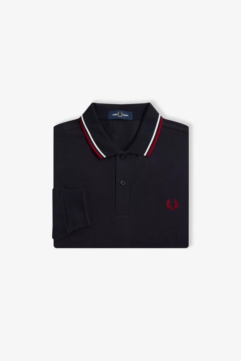 fred perry m3636 herrskjorta marinblå snövit bränd röd
