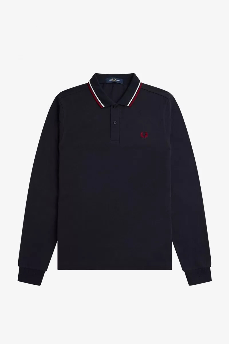 fred perry m3636 herrskjorta marinblå snövit bränd röd