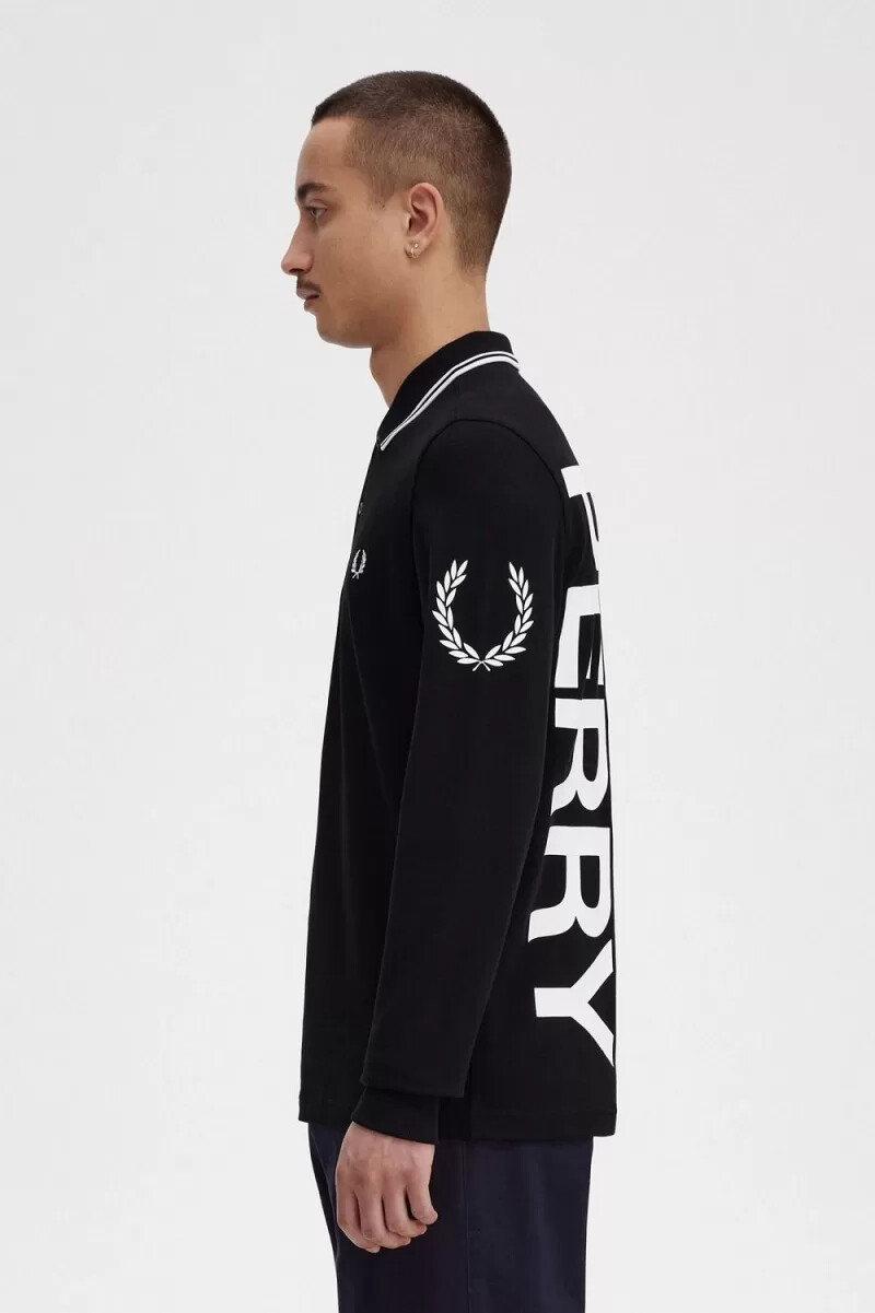 fred perry bold graphic långärmad herrskjorta svart