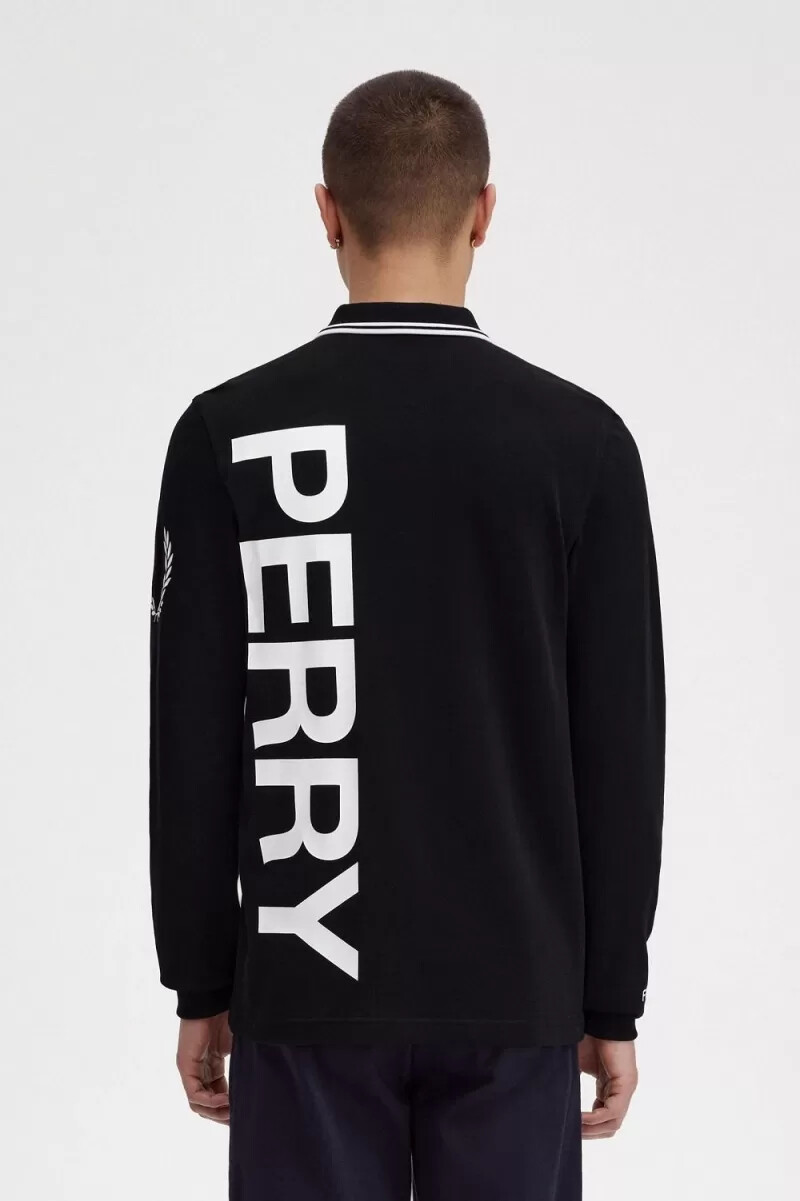 fred perry bold graphic långärmad herrskjorta svart
