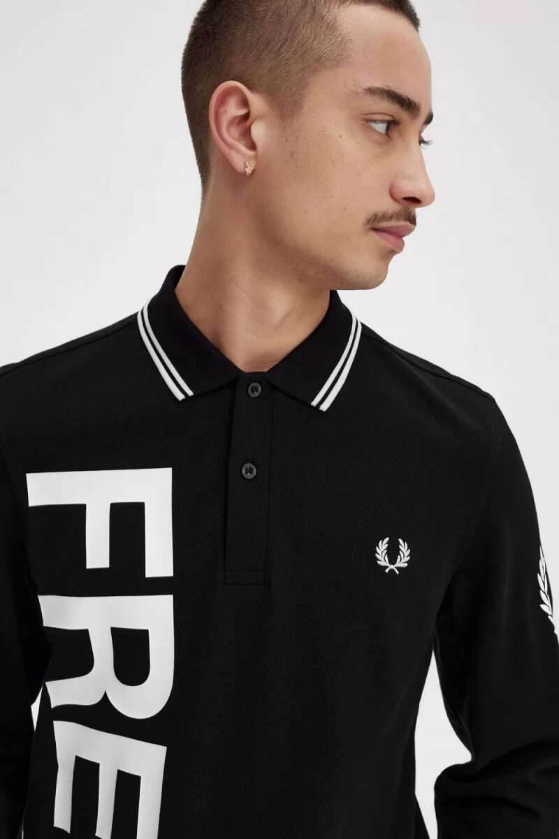 fred perry bold graphic långärmad herrskjorta svart