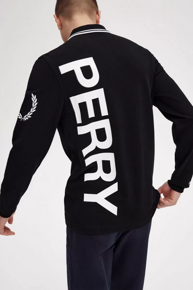 fred perry bold graphic långärmad herrskjorta svart