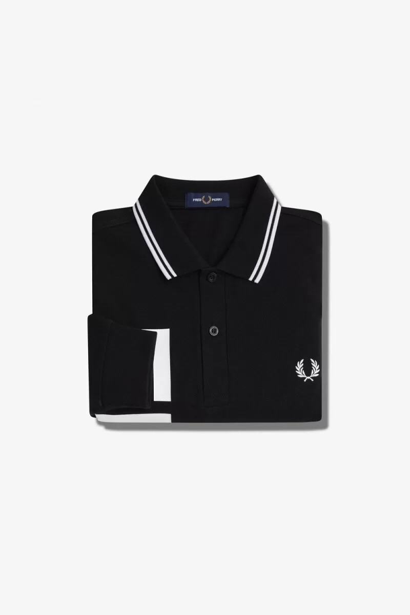 fred perry bold graphic långärmad herrskjorta svart