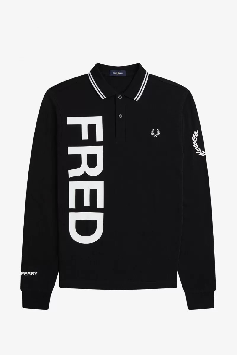 fred perry bold graphic långärmad herrskjorta svart
