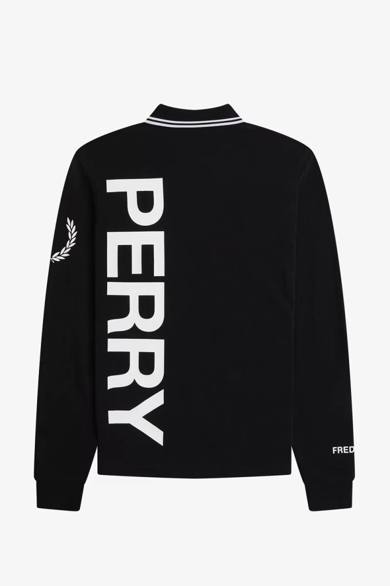 fred perry bold graphic långärmad herrskjorta svart