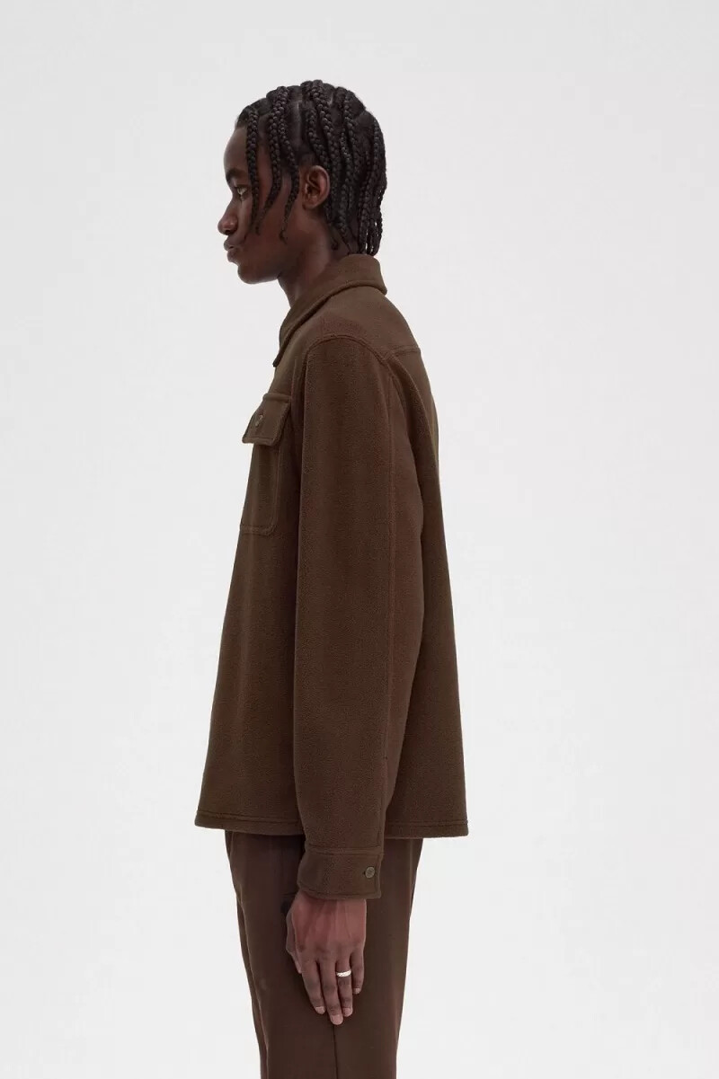 fred perry fleece herrskjorta burnt tobacco