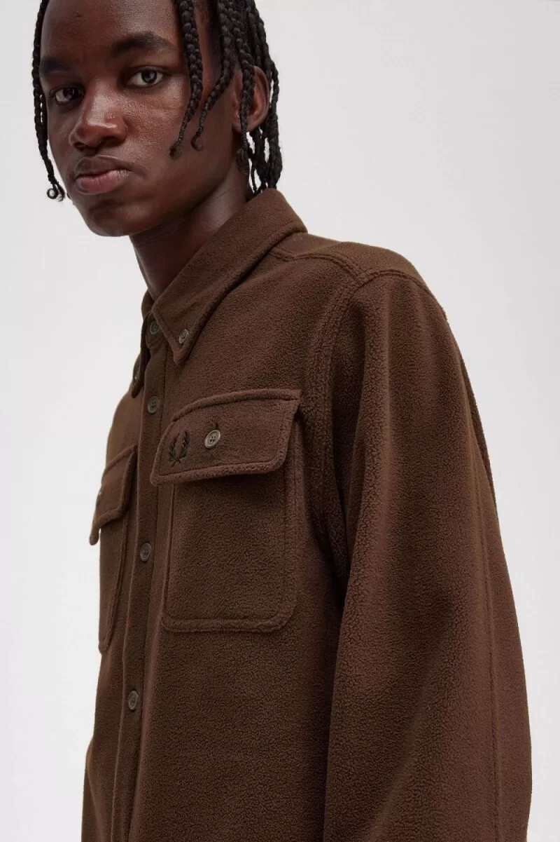 fred perry fleece herrskjorta burnt tobacco