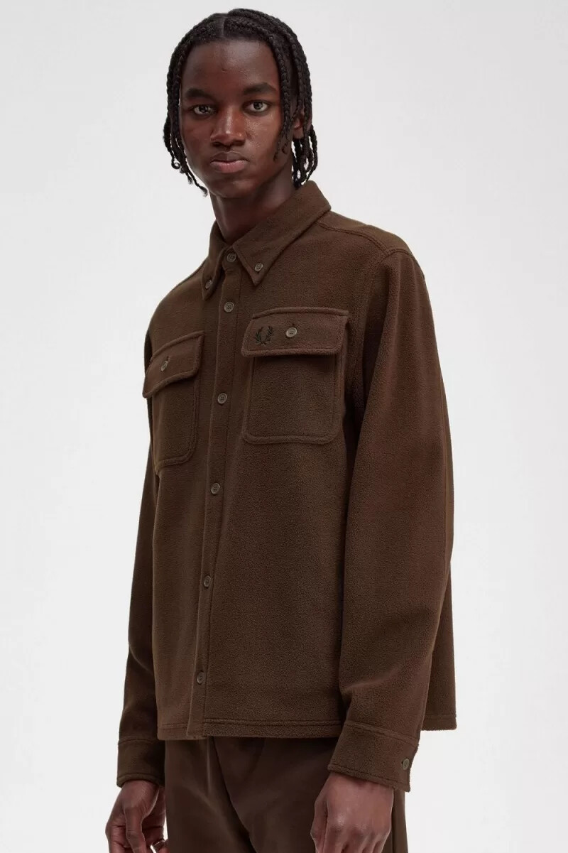 fred perry fleece herrskjorta burnt tobacco