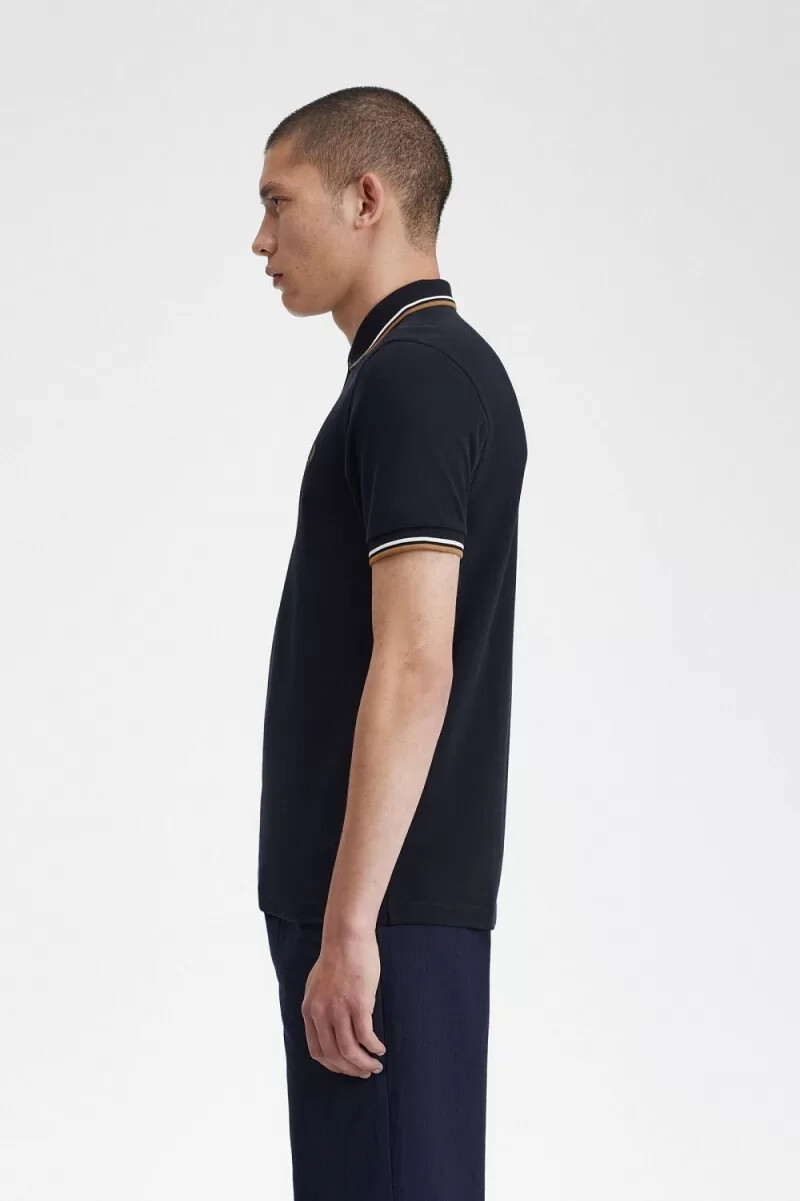 fred perry m3600 herrskjorta marinblå snövit brun