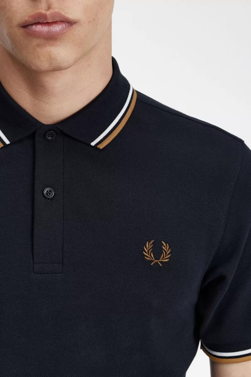 fred perry m3600 herrskjorta marinblå snövit brun