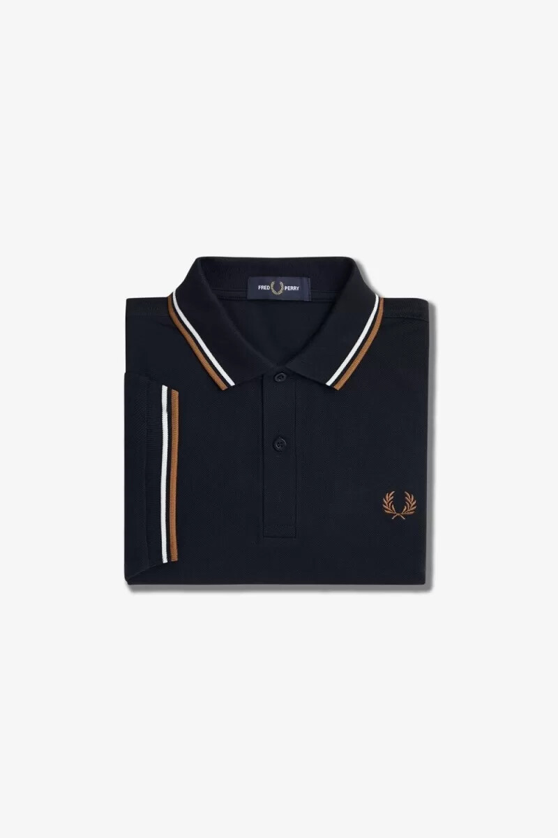 fred perry m3600 herrskjorta marinblå snövit brun