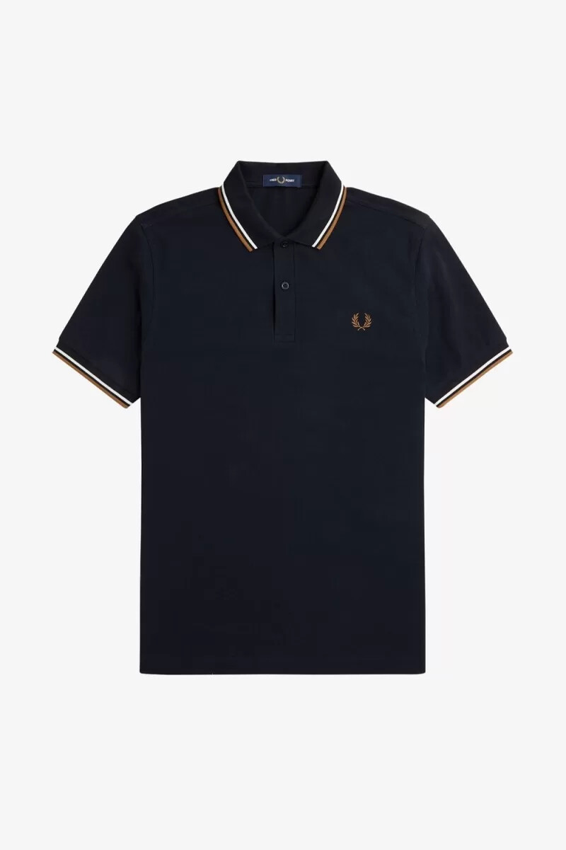 fred perry m3600 herrskjorta marinblå snövit brun