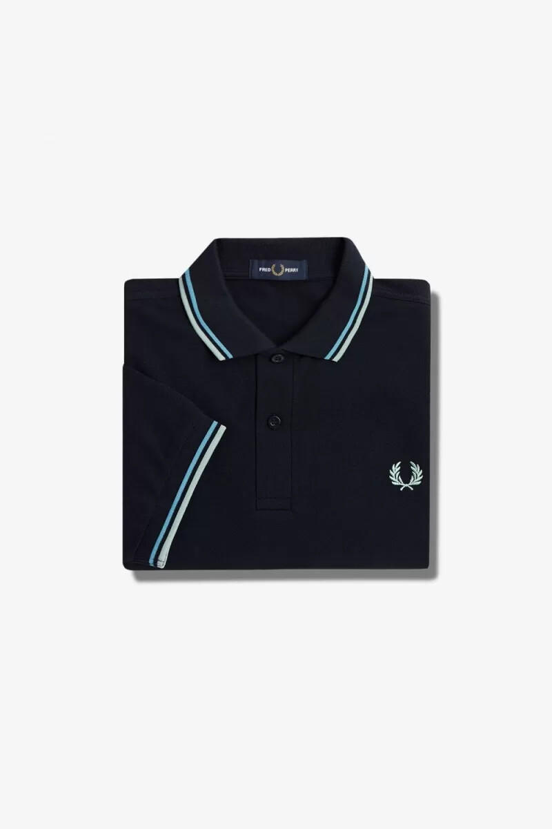 fred perry m3600 herrskjorta marinblå mjukblå silverblå