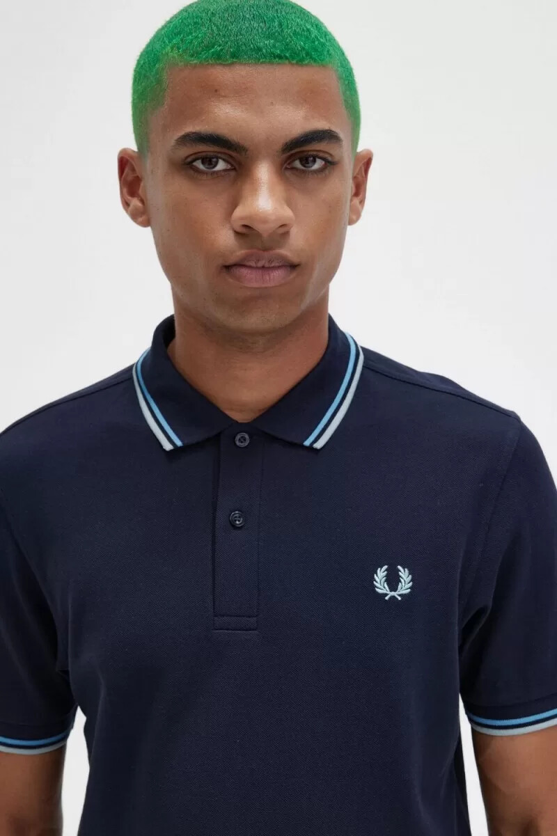 fred perry m3600 herrskjorta marinblå mjukblå silverblå