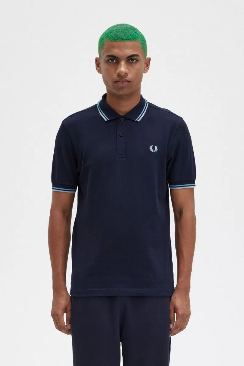 fred perry m3600 herrskjorta marinblå mjukblå silverblå