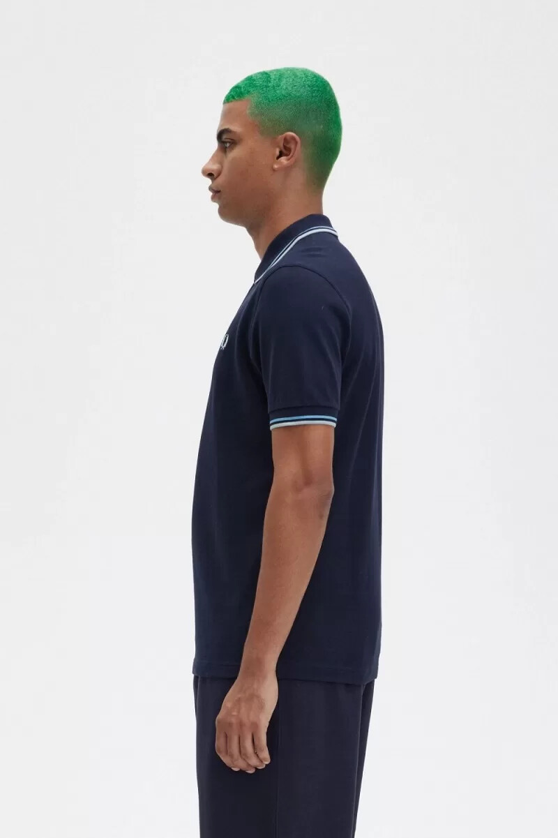 fred perry m3600 herrskjorta marinblå mjukblå silverblå