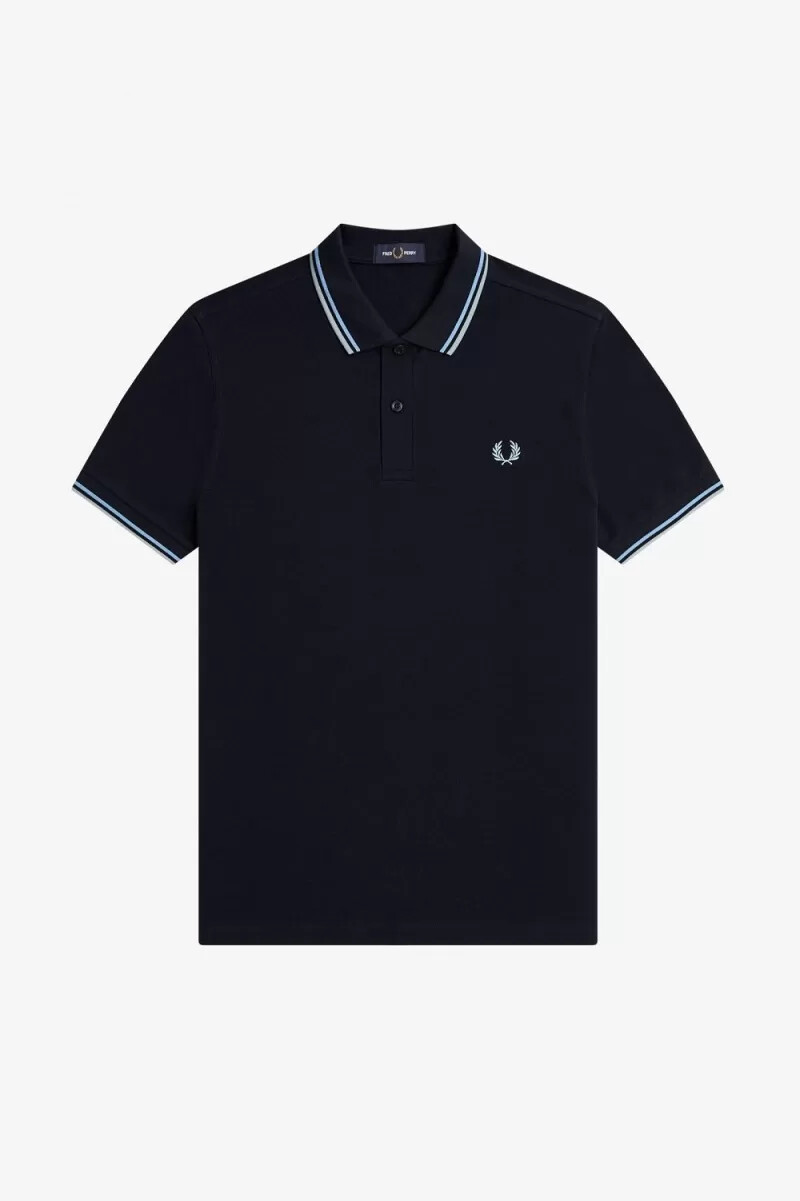 fred perry m3600 herrskjorta marinblå mjukblå silverblå